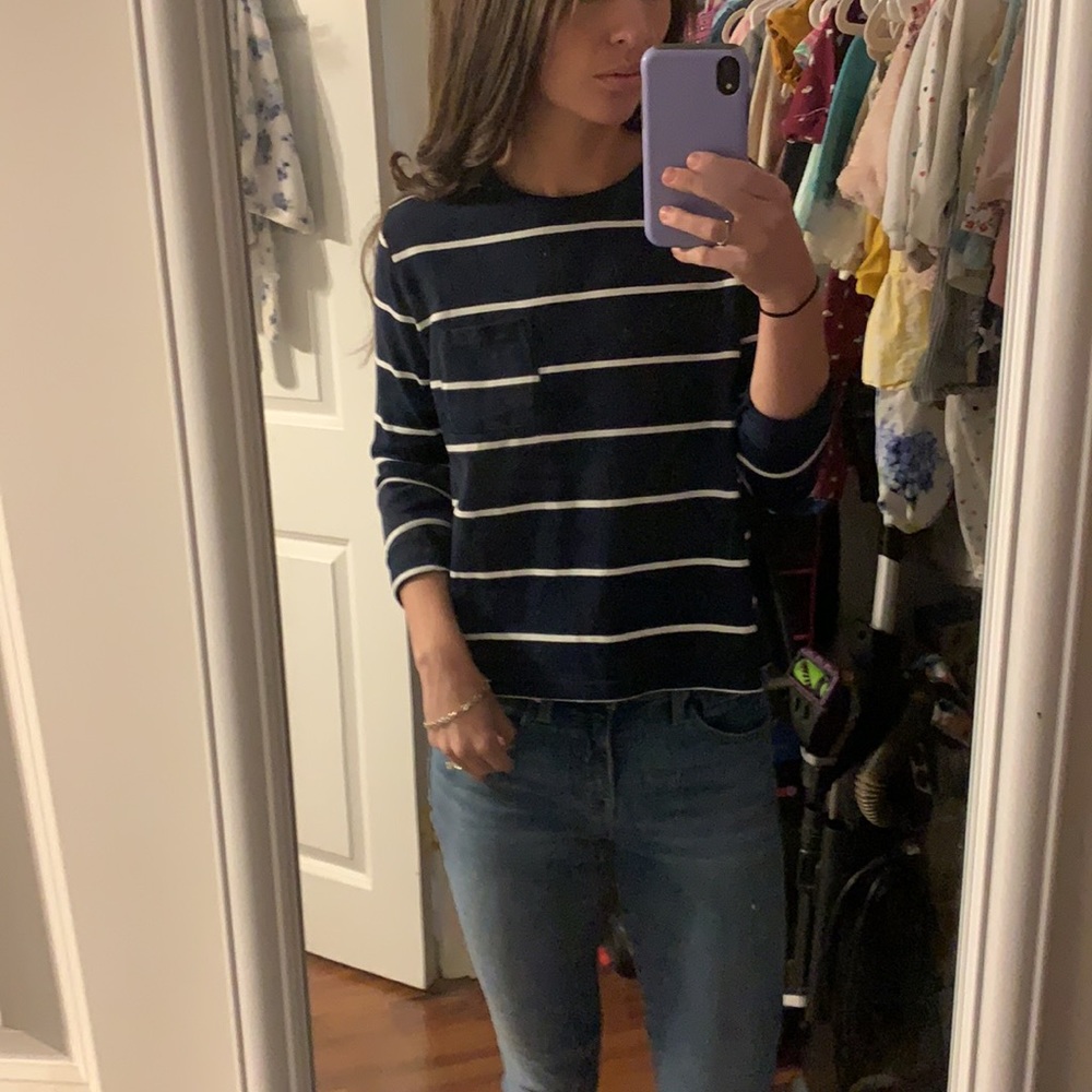 Navy White Striped Top